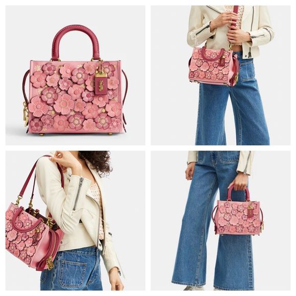 AUTHENTICATED NWT Coach Rogue 25 Colorblock w/ Tea Rose & Coach Tea Rose Studs - Picture 5 of 17